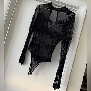 AKIRA Black Floral Lace Bodysuit